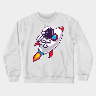 Astronaut Riding Rocket Cartoon Crewneck Sweatshirt